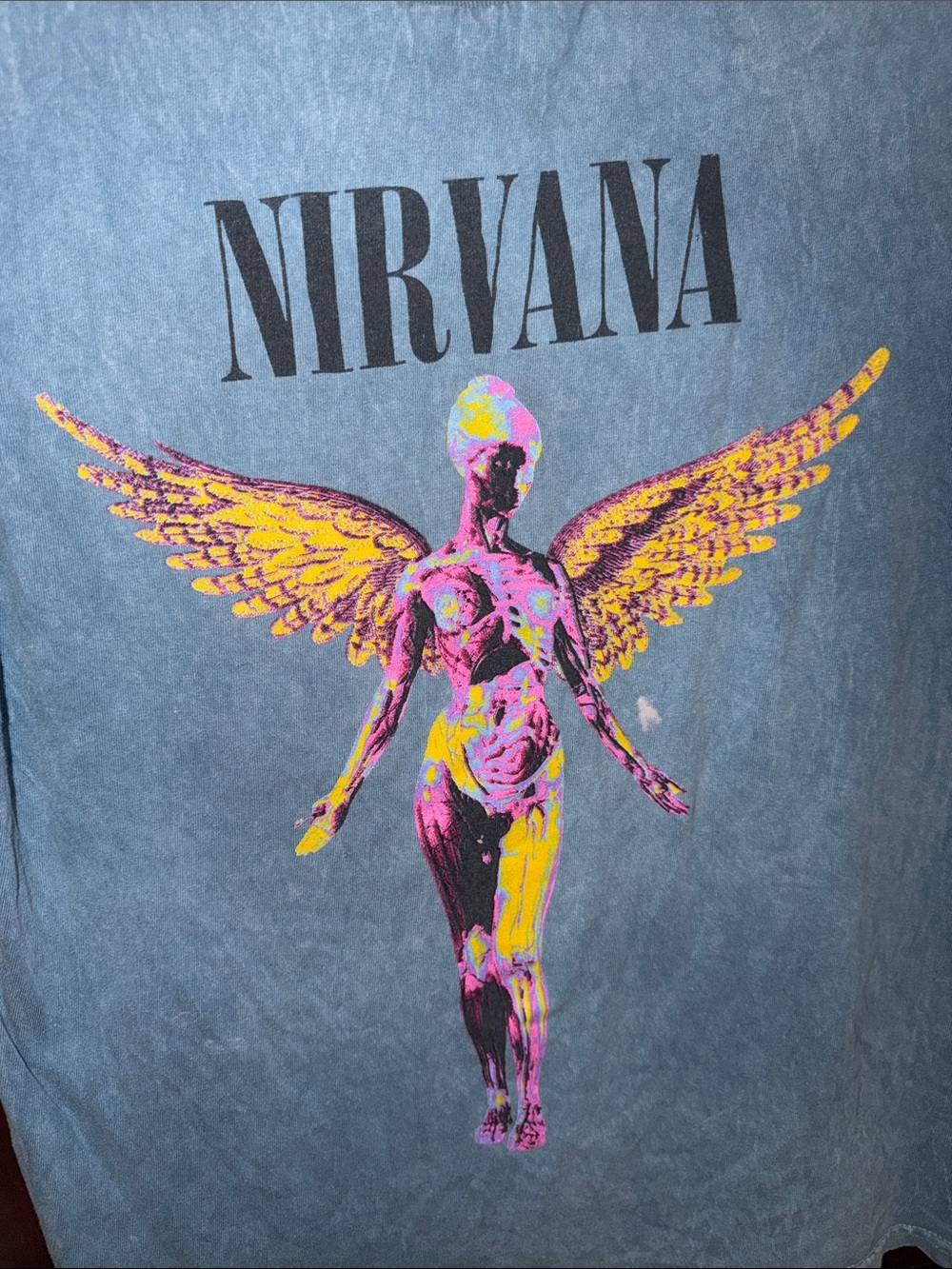 blue acid wash Nirvana t shirt In Utero album angel graphic 93 size medium - Picture 4 of 5